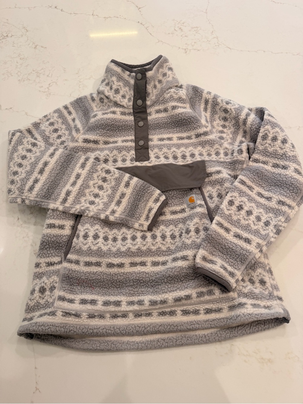 Carhartt Women’s Medium Relaxed Fit Patterned Sherpa Fleece Snap Pullover Gray